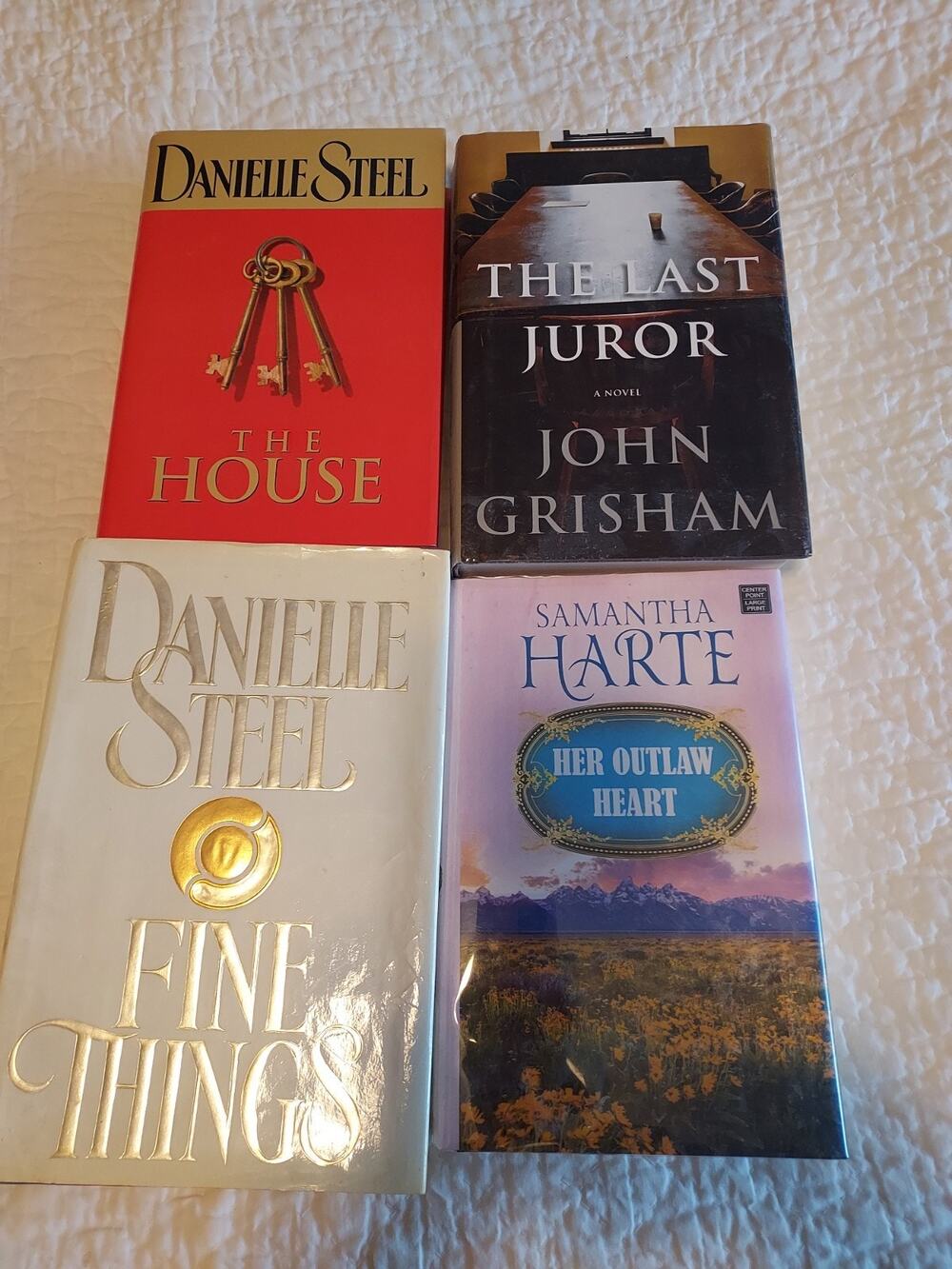 Lot Of Four Large Print Books Hardcover 2 Danielle Steel 1 Grisham 1 Harte EUC